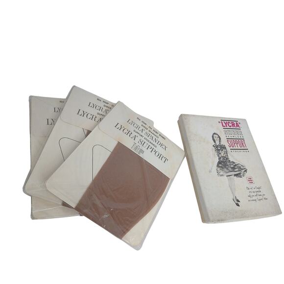 Vintage Lycra Sheer Seamless Support Stockings Beigetone Size B 9.5-10 SET OF 3 - Picture 1 of 9